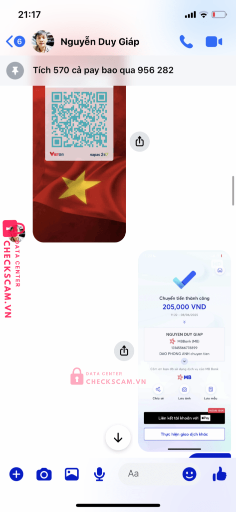 13145566778899 NGUYEN DUY GIAP MB bị cảnh báo lừa đảo scam