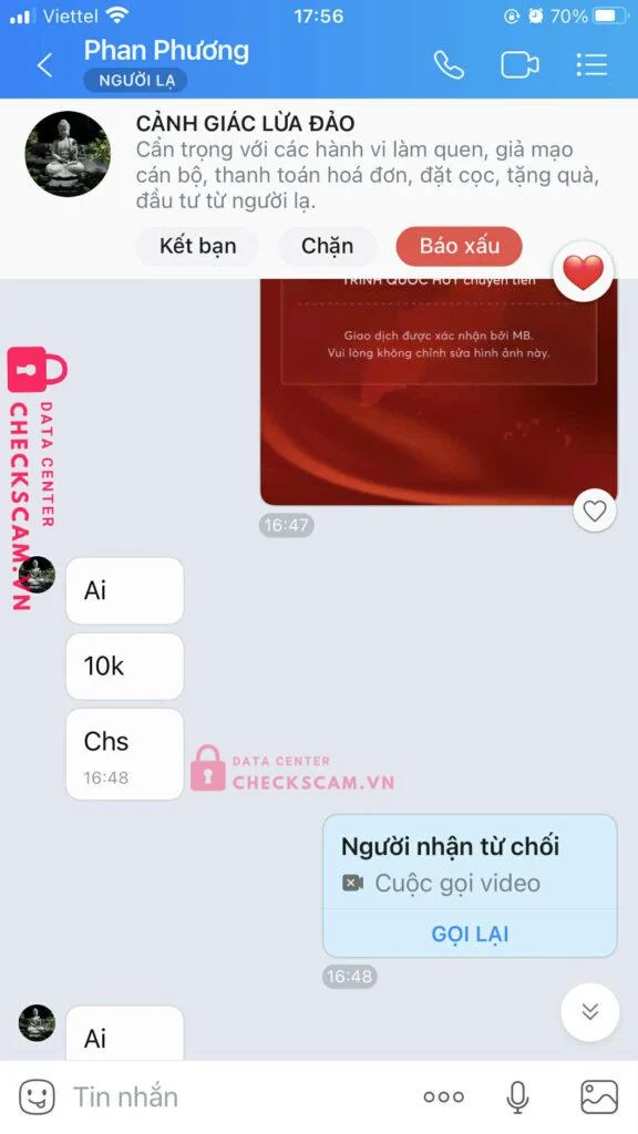 1328497961 PHAN THI PHUONG VCB bị cảnh báo lừa đảo scam