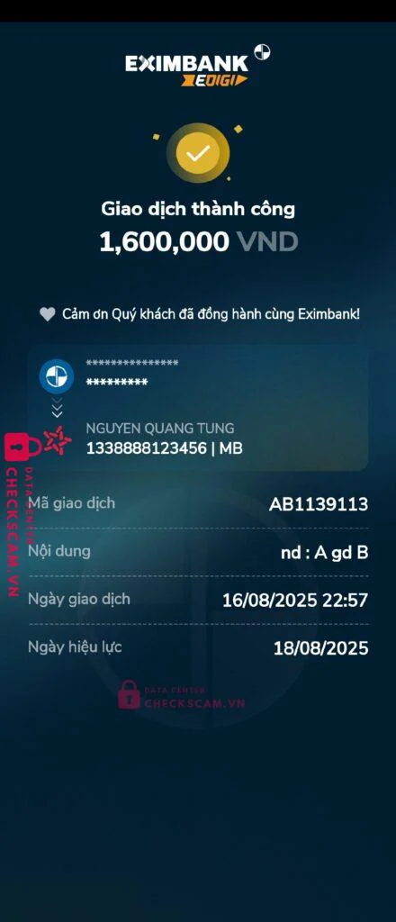 1338888123456 NGUYEN QUANG TUNG MB bị cảnh báo lừa đảo scam