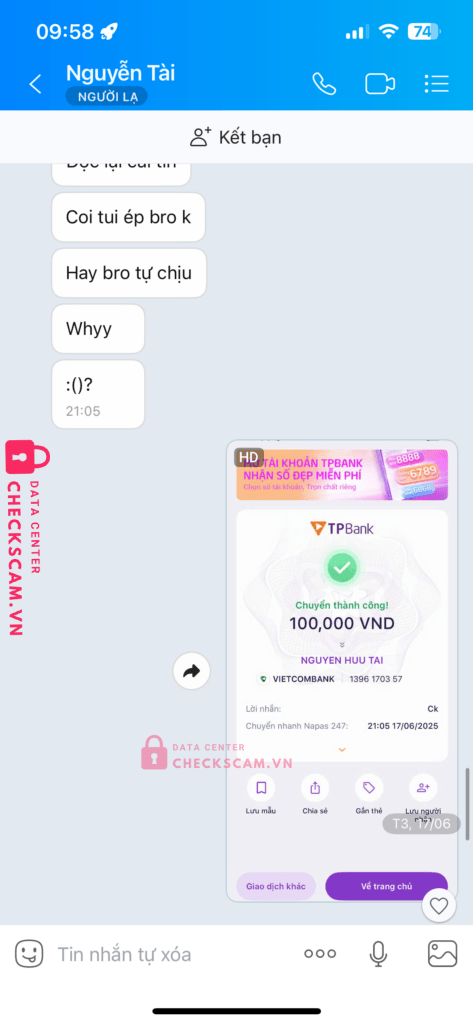 1396170357 NGUYEN HUU TAI VCB bị cảnh báo lừa đảo scam
