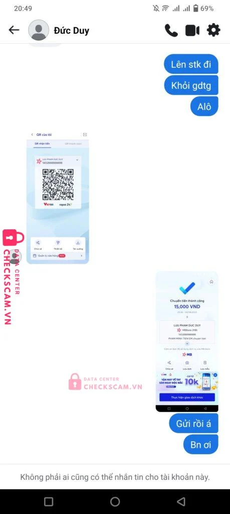 1402888888888 LUU PHAM DUC DUY MB bị cảnh báo lừa đảo scam