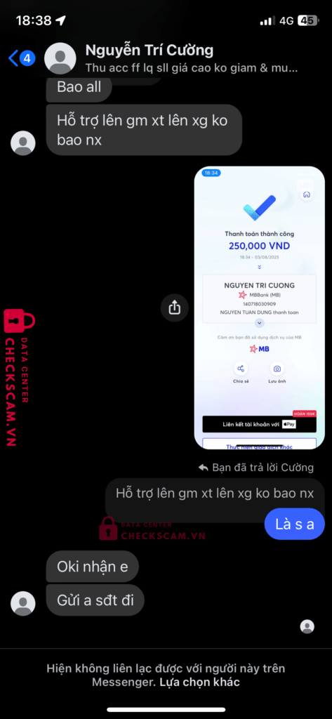 140718030909 NGUYEN TRI CUONG MB bị cảnh báo lừa đảo scam