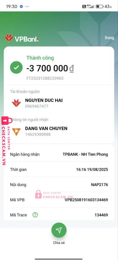 14629388888 Dang Van Chuyen TP BANK bị cảnh báo lừa đảo scam