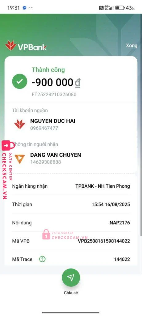14629388888 Dang Van Chuyen TP BANK bị cảnh báo lừa đảo scam