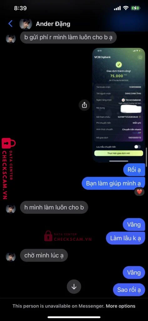 1538998888 DANG DINH THAI Techcombank bị cảnh báo lừa đảo scam