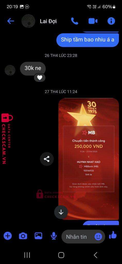 155144133 Huynh Nhat Hao MB bị cảnh báo lừa đảo scam
