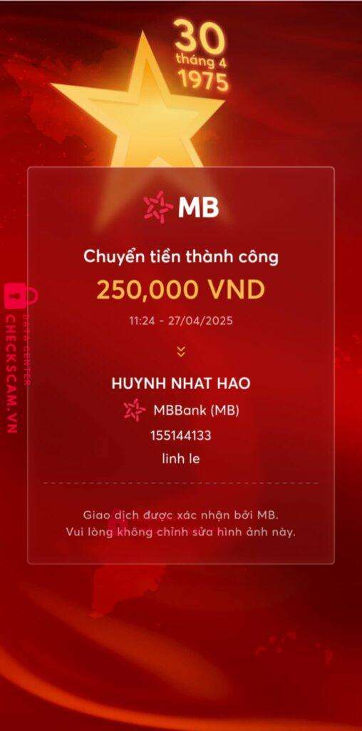 155144133 Huynh Nhat Hao MB bị cảnh báo lừa đảo scam