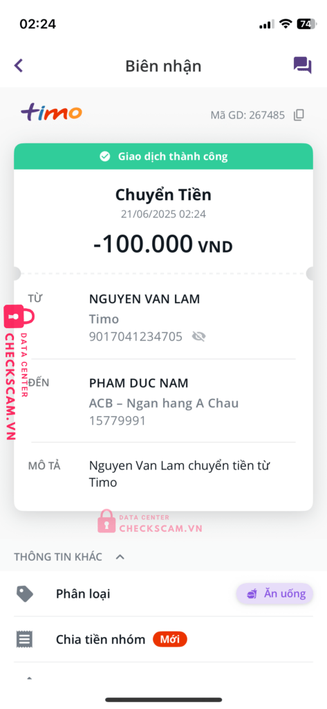 15779991 PHAM DUC NAM ACB bị cảnh báo lừa đảo scam