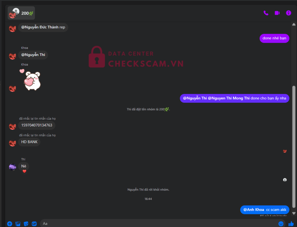 159704070134763 NGUYEN MONG THUONG HD BANK bị cảnh báo lừa đảo scam