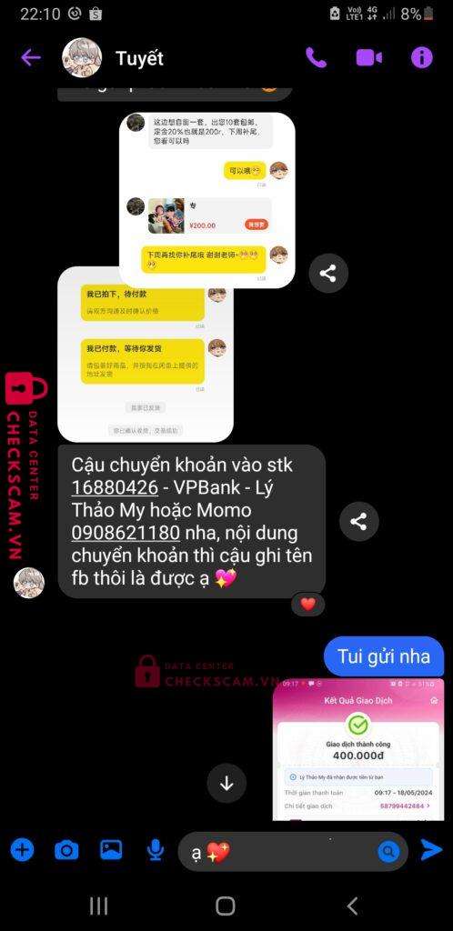 16880426 Ly Thao My VP BANK bị cảnh báo lừa đảo scam