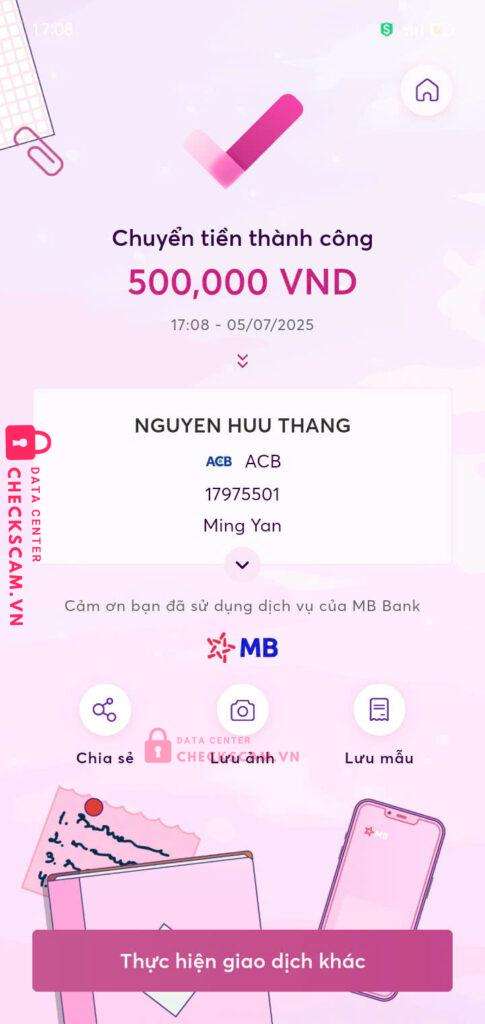 17975501 NGUYEN HUU THANG ACB bị cảnh báo lừa đảo scam