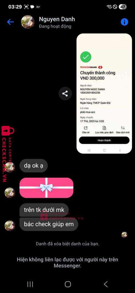 18062001806200 NGUYEN NGOC DANH MB bị cảnh báo lừa đảo scam