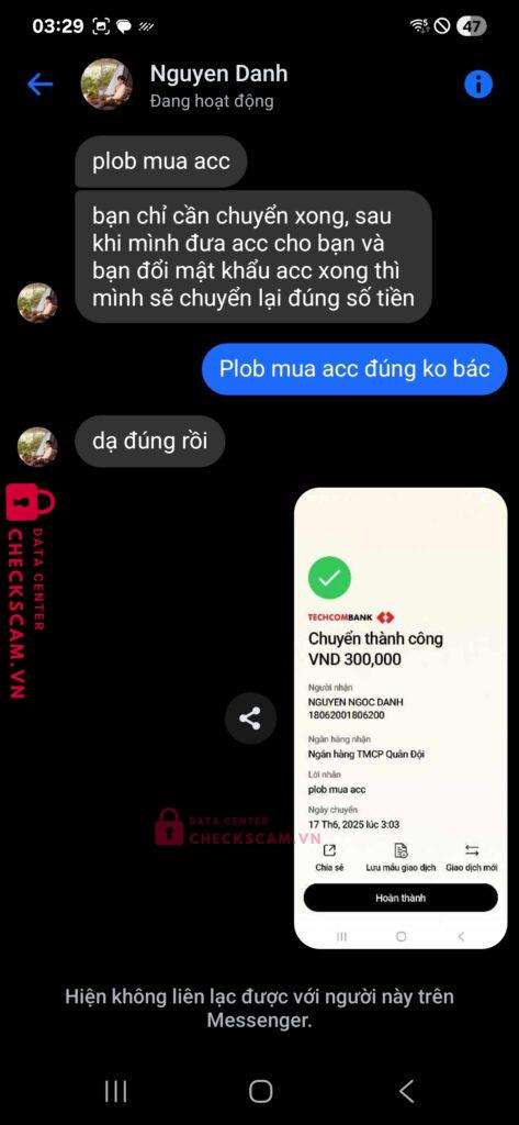 18062001806200 NGUYEN NGOC DANH MB bị cảnh báo lừa đảo scam