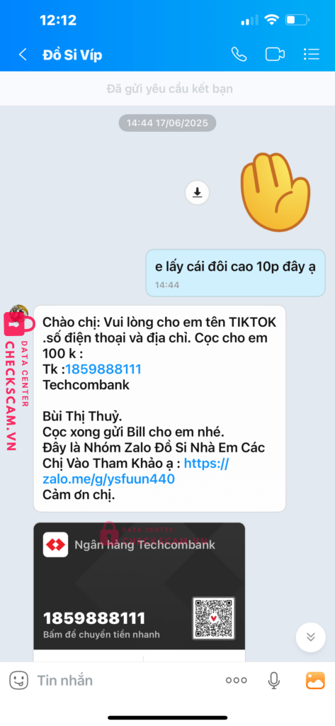 1859888111 BUI THI THUY Techcombank bị cảnh báo lừa đảo scam