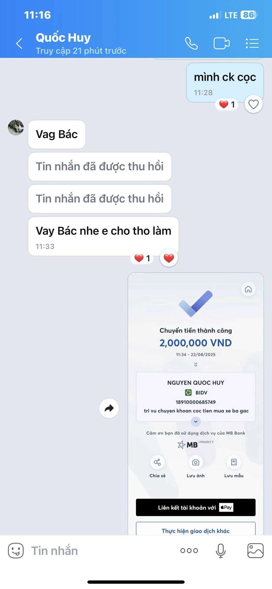 18910000685749 Nguyen Quoc Huy BIDV bị cảnh báo lừa đảo scam