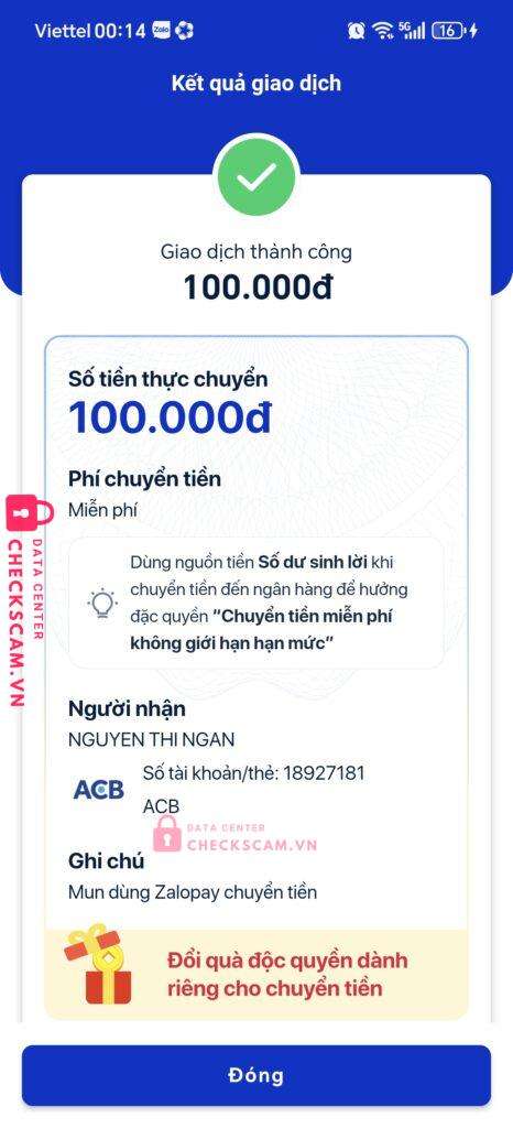 18927181 Nguyen Thi Ngan ACB bị cảnh báo lừa đảo scam