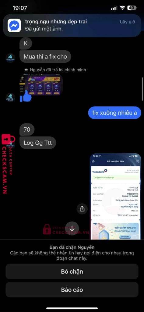 190004871921 DUONG THI CUONG NCB bị cảnh báo lừa đảo scam