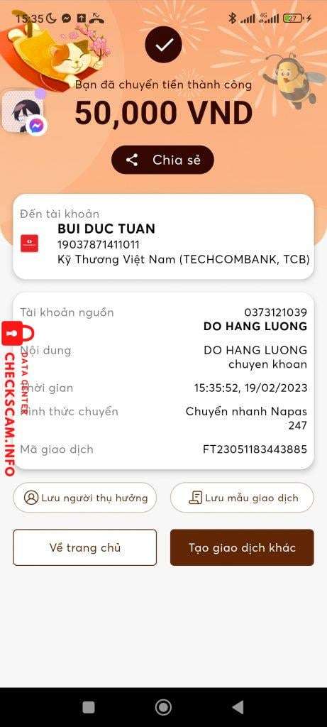 19037871411011 Bui Duc Tuan Techcombank bị cảnh báo lừa đảo scam