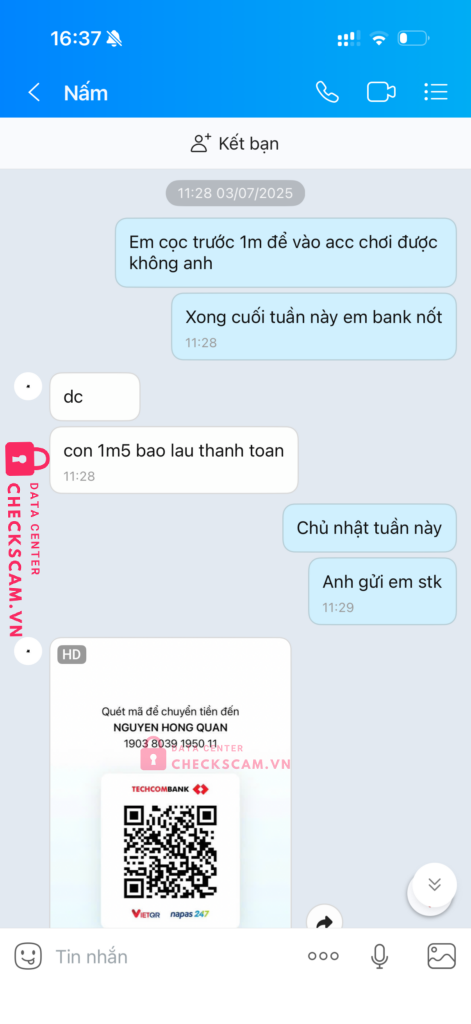 19038039195011 Nguyen Hong Quan Techcombank bị cảnh báo lừa đảo scam