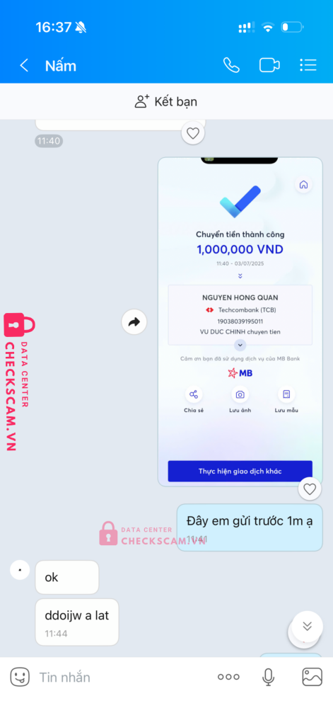 19038039195011 Nguyen Hong Quan Techcombank bị cảnh báo lừa đảo scam