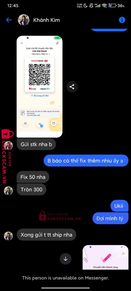 19038070798016 CHE KIM NGAN Techcombank bị cảnh báo lừa đảo scam