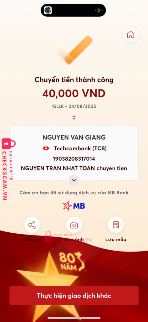 19038208317014 Nguyen Van Giang Techcombank bị cảnh báo lừa đảo scam