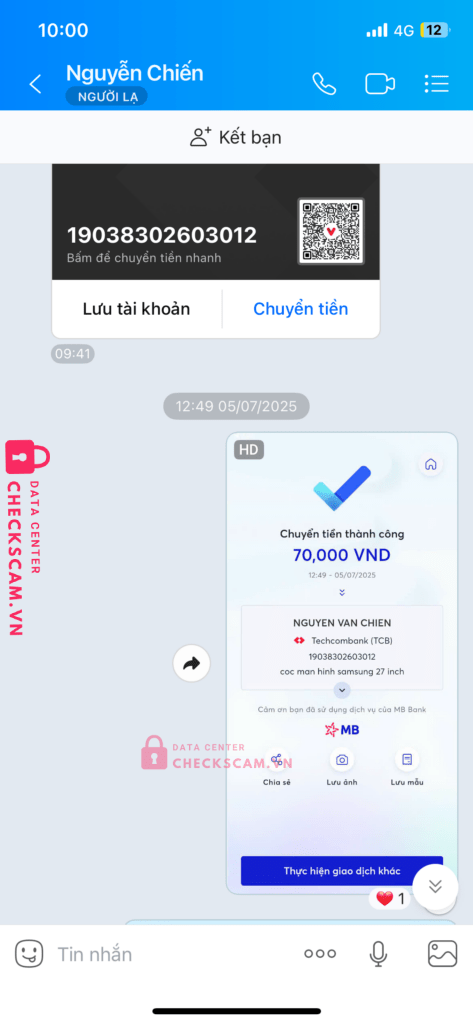 19038302603012 NGUYEN VAN CHIEN Techcombank bị cảnh báo lừa đảo scam