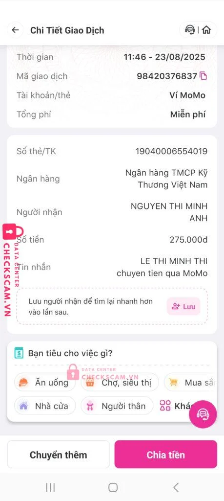 19040006554019 Nguyen Thi Minh Anh Techcombank bị cảnh báo lừa đảo scam