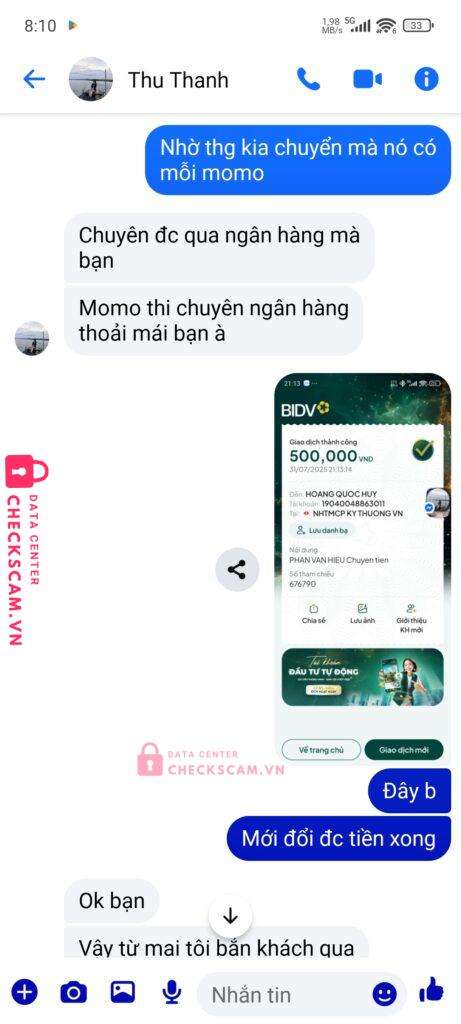 19040048863011 HO QUOC HUY Techcombank bị cảnh báo lừa đảo scam