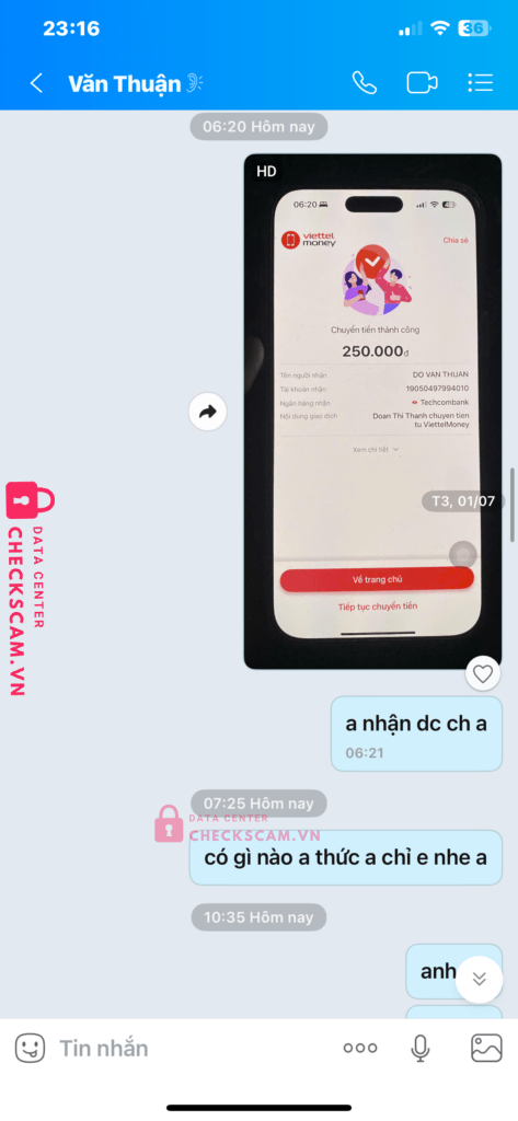 19050497994010 DO VAN THUAN Techcombank bị cảnh báo lừa đảo scam