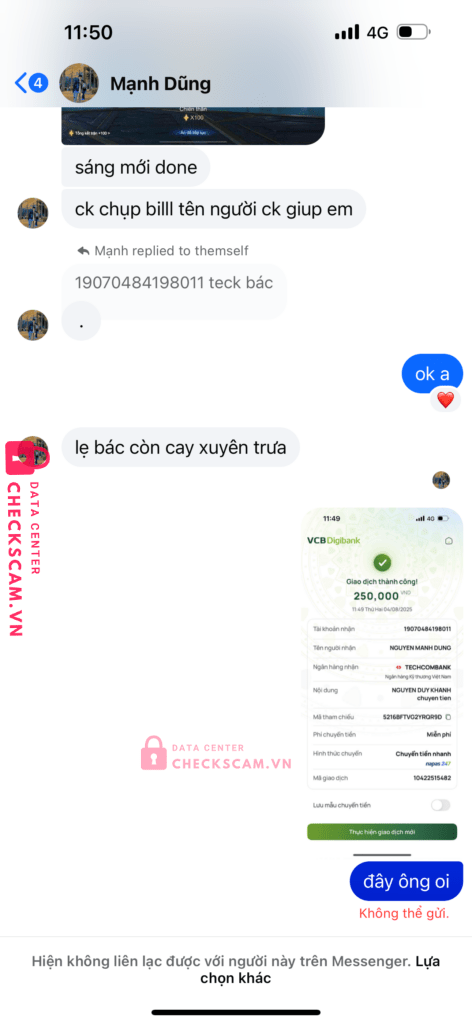 19070484198011 NGUYEN MANH DUNG Techcombank bị cảnh báo lừa đảo scam