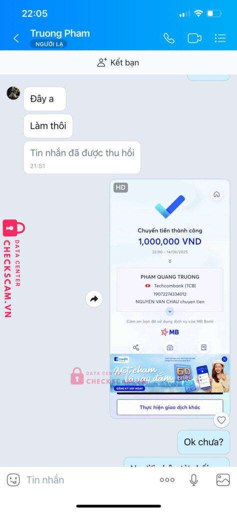 19072274334012 PHAM QUANG TRUONG Techcombank bị cảnh báo lừa đảo scam