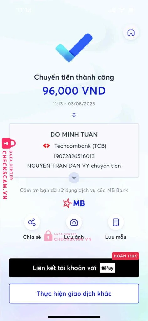 19072826516013 DO MINH TUAN Techcombank bị cảnh báo lừa đảo scam