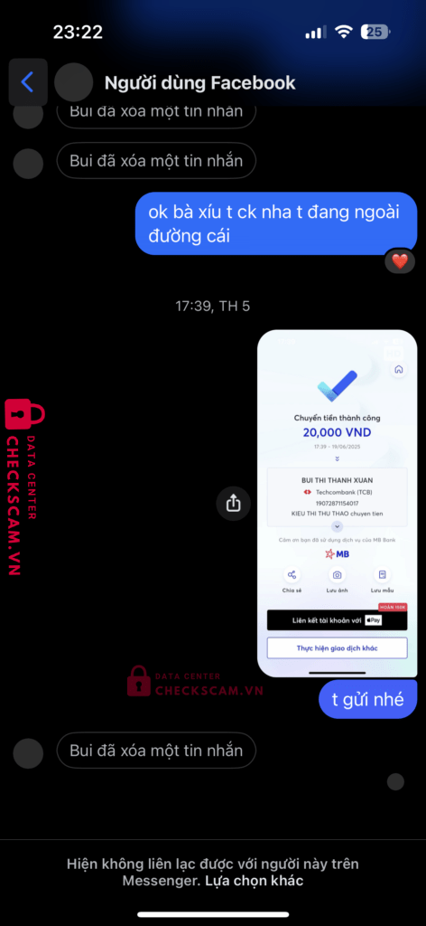 19072871154017 BUI THI THANH XUAN Techcombank bị cảnh báo lừa đảo scam