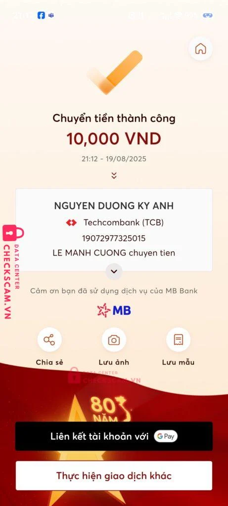 19072977325015 NGUYEN DUONG KY ANH Techcombank bị cảnh báo lừa đảo scam