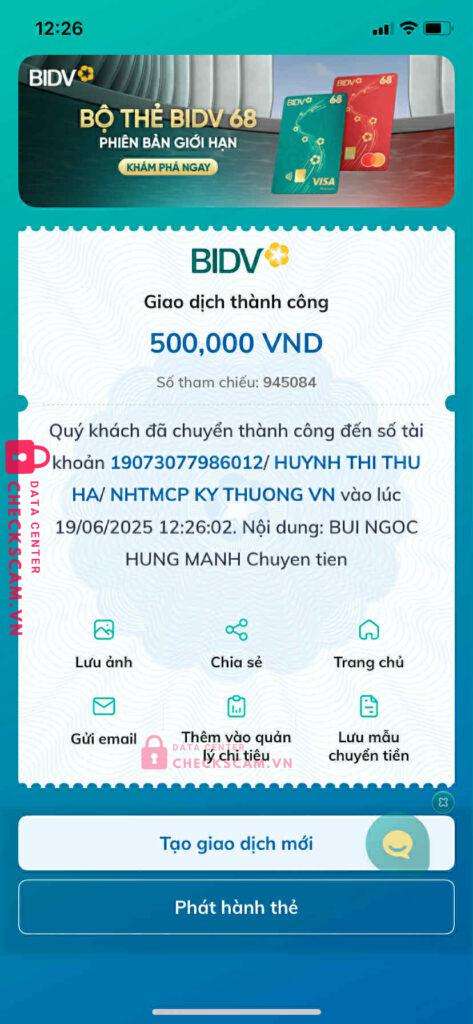 19073077986012 HUYNH THI THU HA Techcombank bị cảnh báo lừa đảo scam