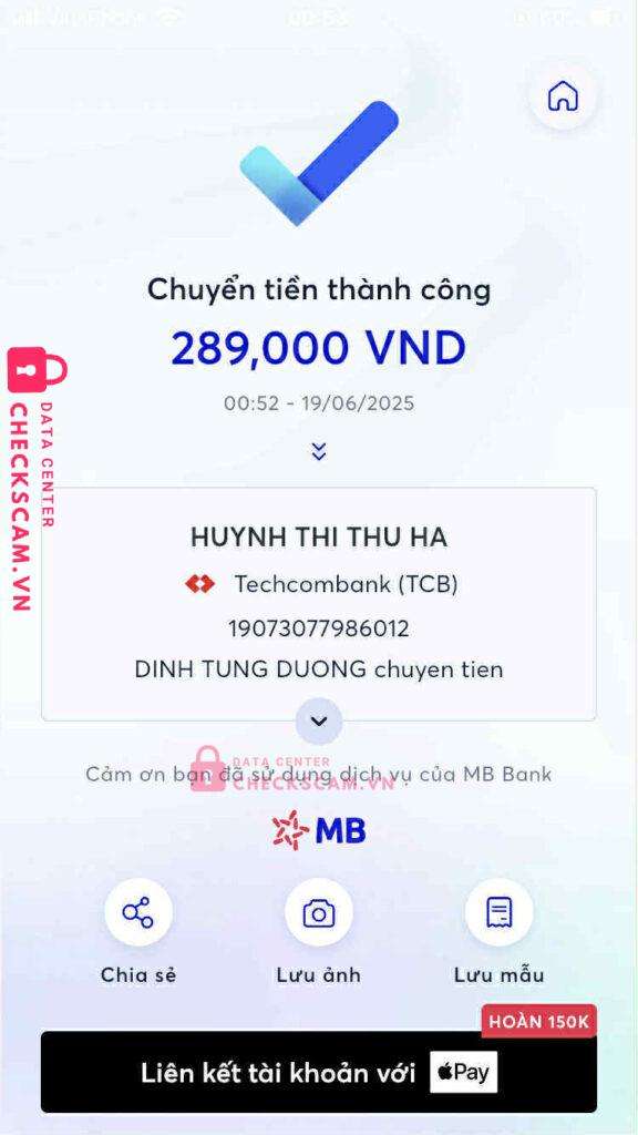 19073077986012 HUYNH THI THU HA Techcombank bị cảnh báo lừa đảo scam