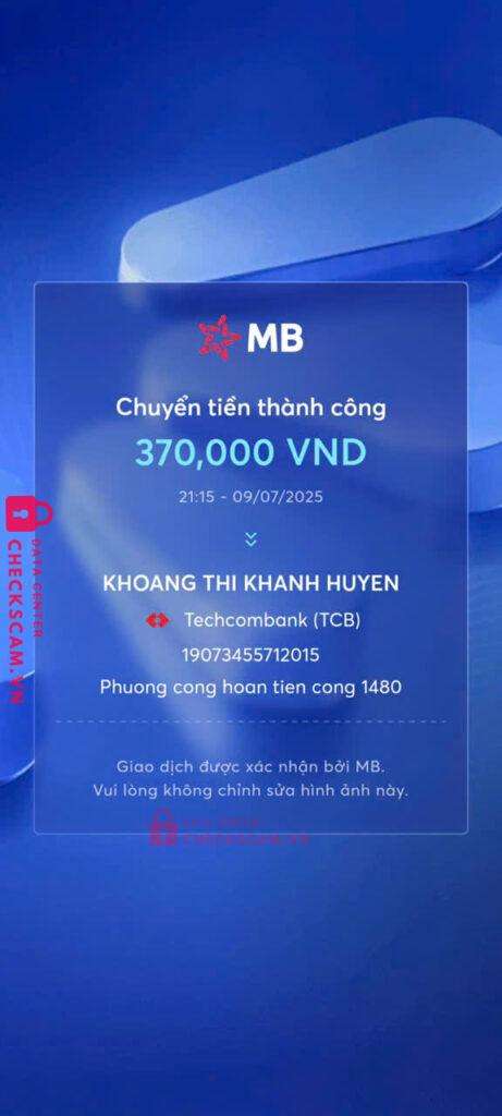 19073455712015 KHOANG THI KHANH HUYEN Techcombank bị cảnh báo lừa đảo scam