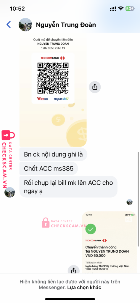 19073550256019 NGUYEN TRUNG DOAN Techcombank bị cảnh báo lừa đảo scam
