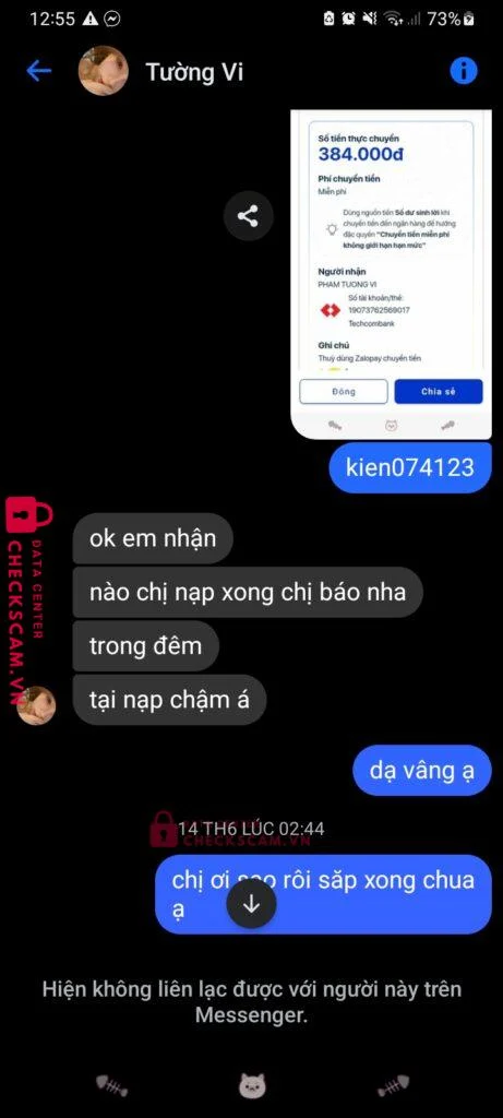 19073762569017 PHAM TUONG VI Techcombank bị cảnh báo lừa đảo scam