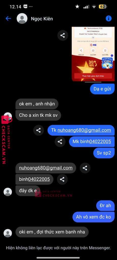 19073798896014 NGUYEN NGOC KIEN Techcombank bị cảnh báo lừa đảo scam
