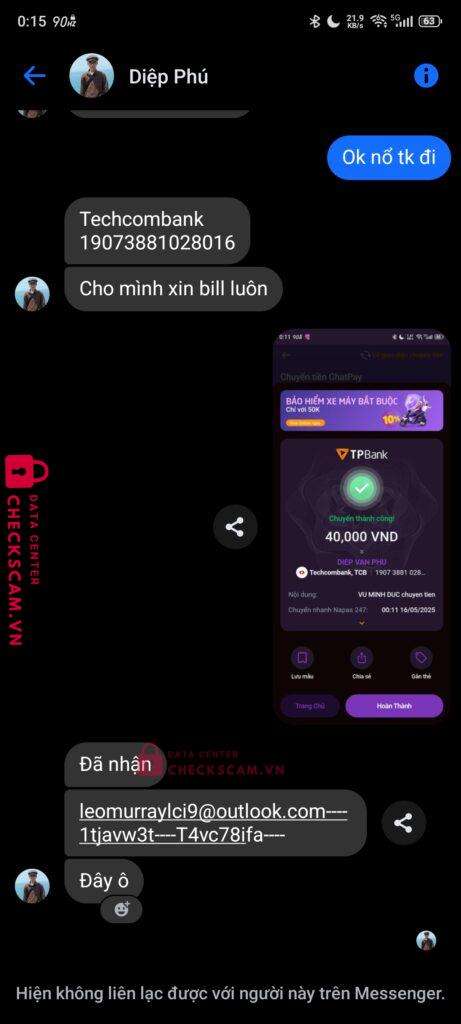 19073881028016 Diep Van Phu Techcombank bị cảnh báo lừa đảo scam