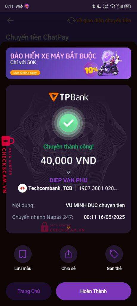 19073881028016 Diep Van Phu Techcombank bị cảnh báo lừa đảo scam