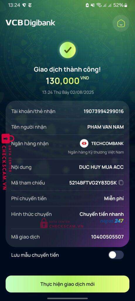 19073994299016 PHAM VAN NAM Techcombank bị cảnh báo lừa đảo scam
