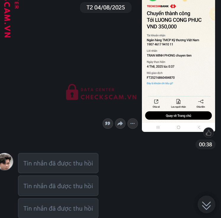 19074617941011 LUONG CONG PHUC Techcombank bị cảnh báo lừa đảo scam