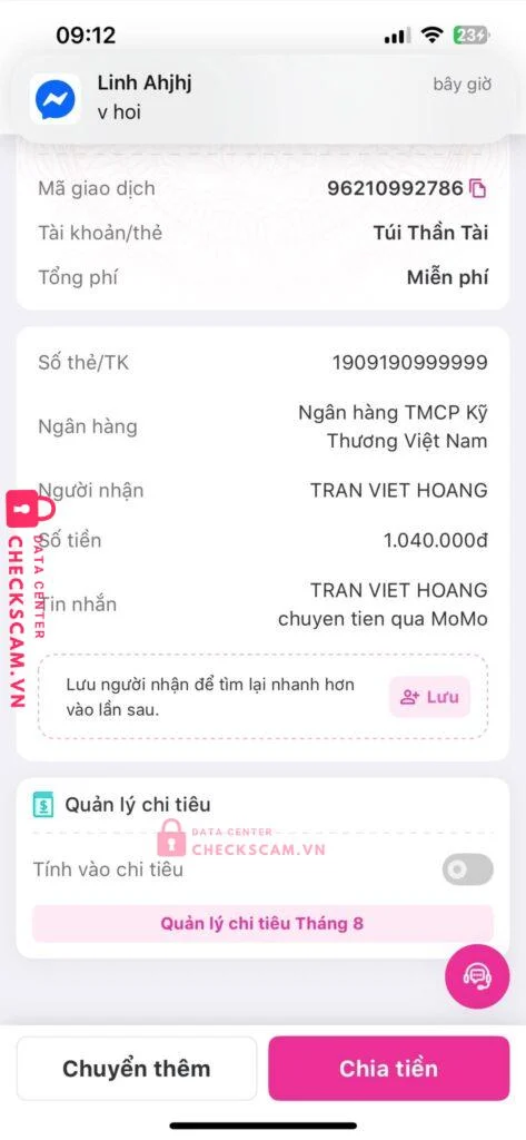 190919099999 TRAN VIET HOANG Techcombank bị cảnh báo lừa đảo scam