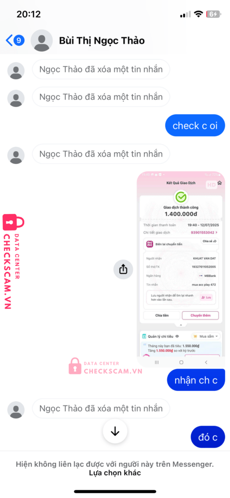 19327611052005 KHUAT VAN DAT MB bị cảnh báo lừa đảo scam