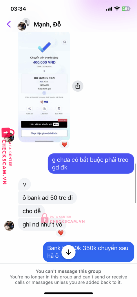 19396071 DO QUANG TIEN ACB bị cảnh báo lừa đảo scam