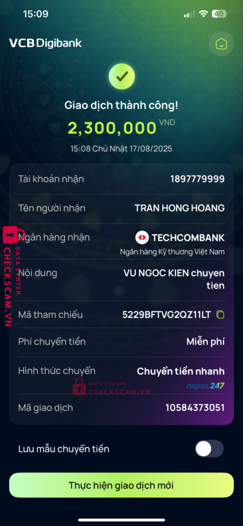1987779999 TRAN HONG HOANG Techcombank bị cảnh báo lừa đảo scam