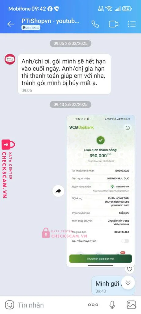 1999992222 NGUYEN HUU DUC VCB bị cảnh báo lừa đảo scam